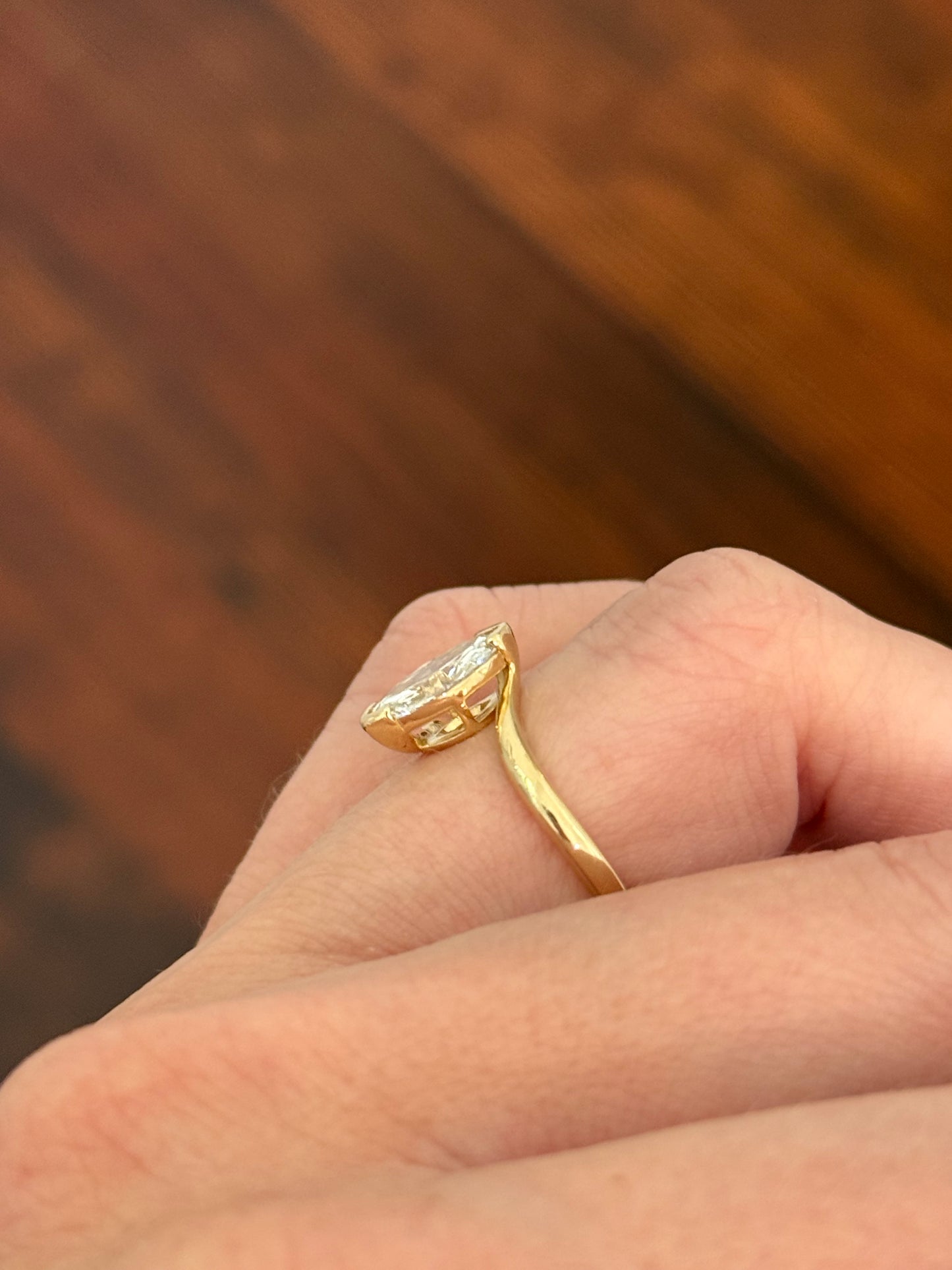 Yellow gold marquise lab diamond ring