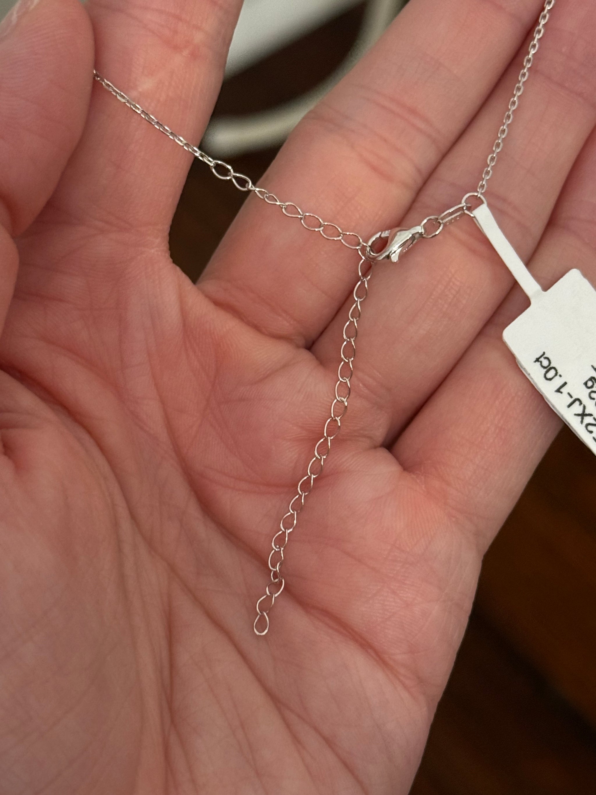 White gold pear shaped lab diamond necklace. Center stone is 1.07cts and measures 8.6x5.2mm.  Chain is 16” with an adjustment of 4” to make as long as 20”.