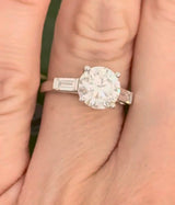 White gold round and baguette lab diamond ring