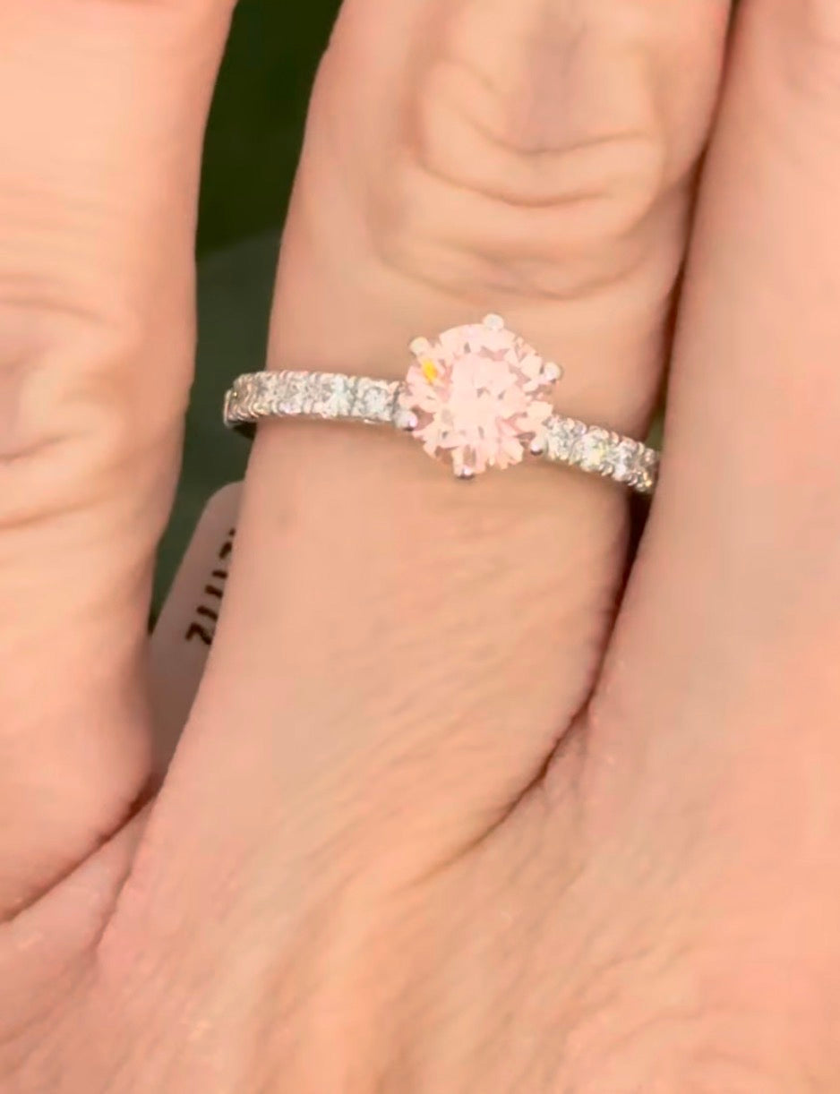 White gold pink and white lab diamond ring