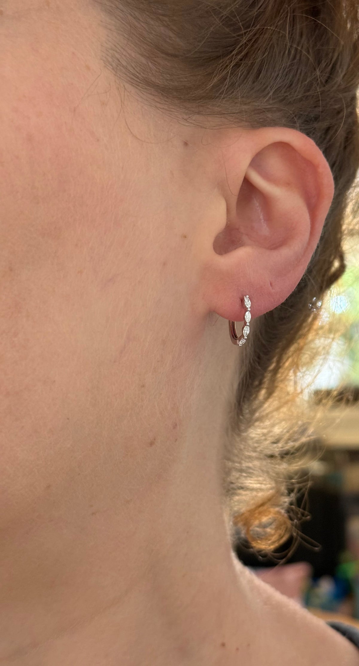 White gold 0.25ct marquise lab diamond oval hoop earrings