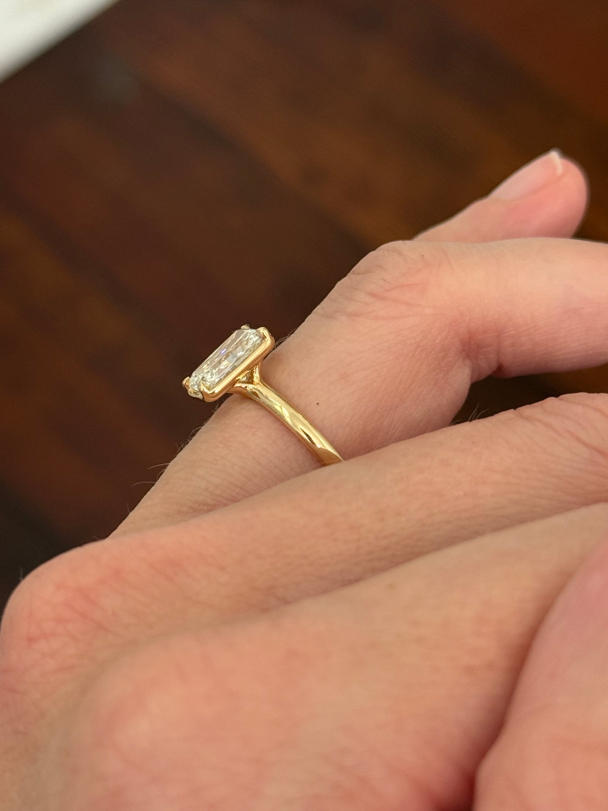 Yellow gold 2.1ct radiant lab diamond ring