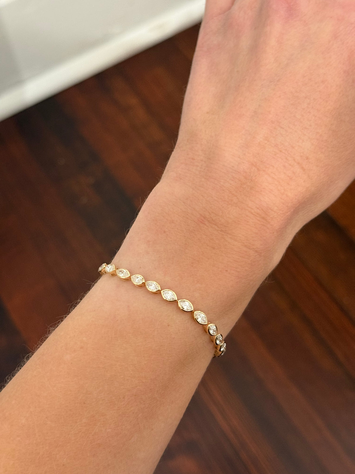 Yellow gold bezel set 5.21ct marquise natural diamond bracelet