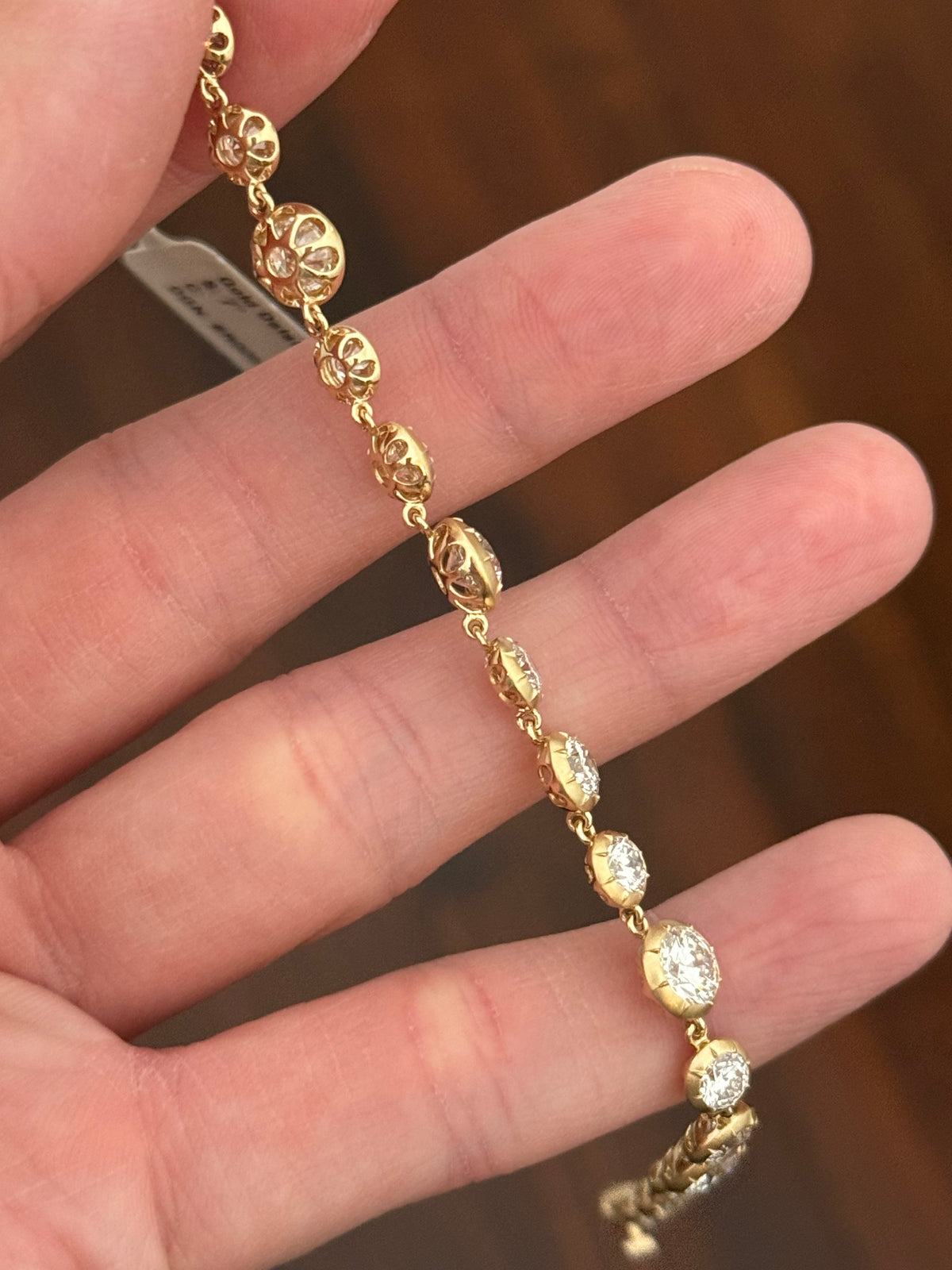 Yellow gold Georgian set 9.56ct lab diamond bracelet