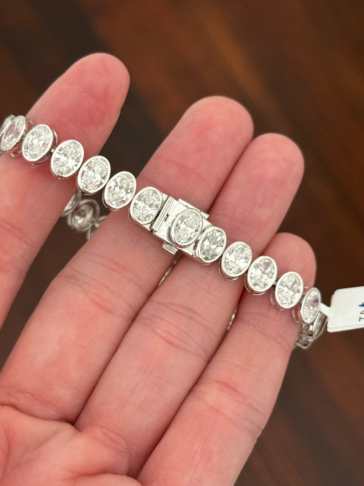 White gold bezel set 17ct oval lab diamond bracelet