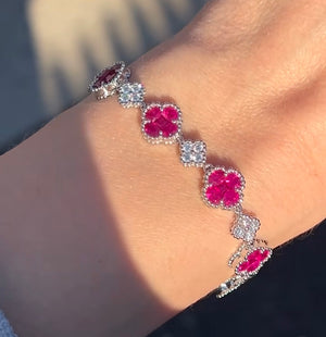 Natural white gold ruby and diamond clover bracelet!