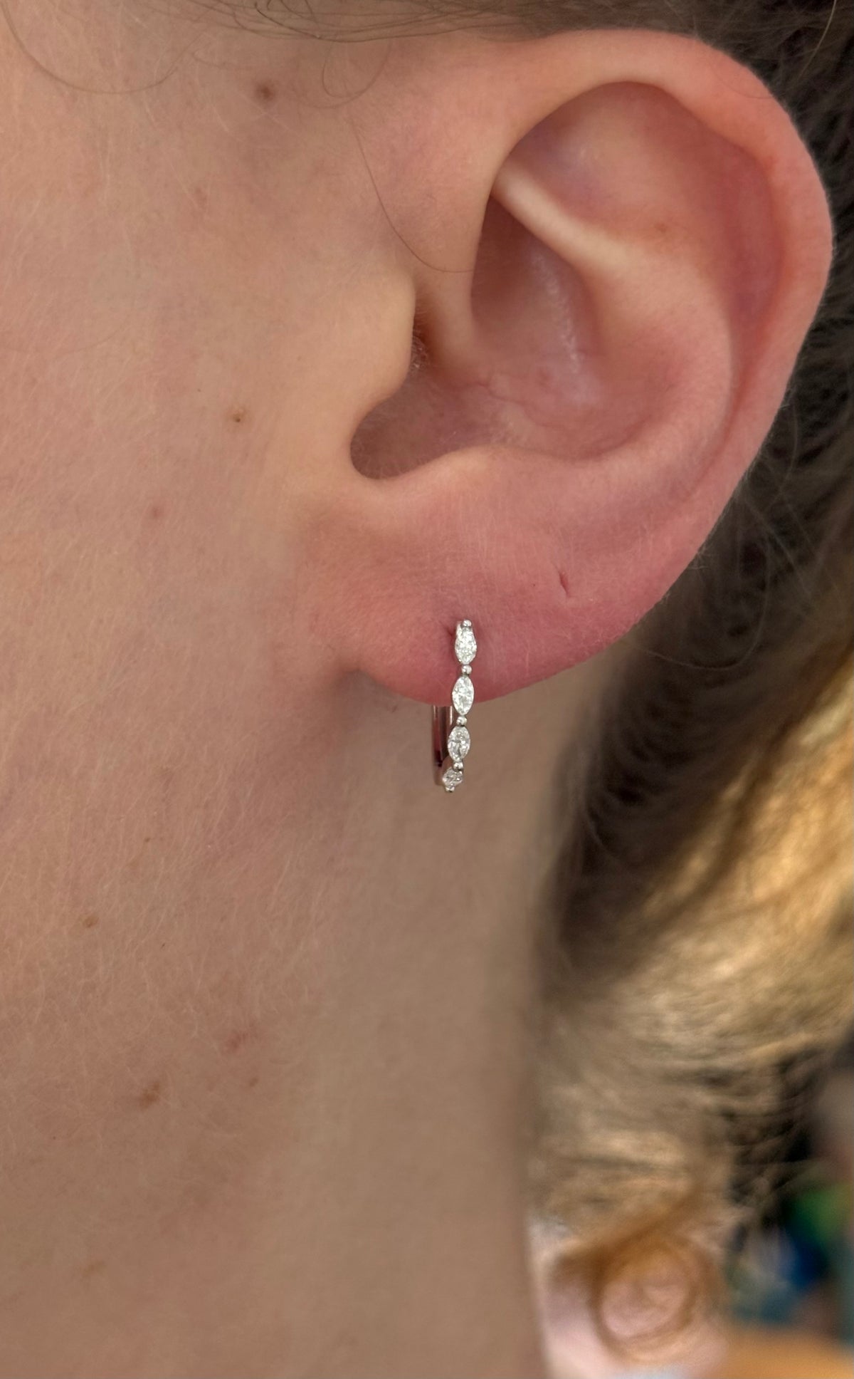 White gold 0.25ct marquise lab diamond oval hoop earrings