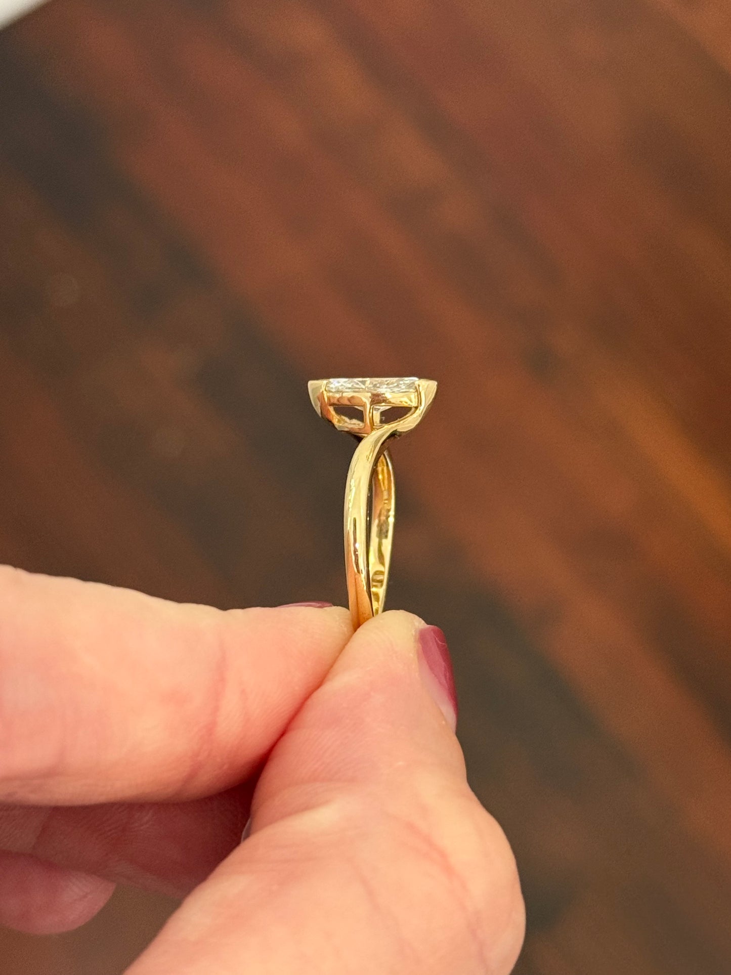 Yellow gold marquise lab diamond ring
