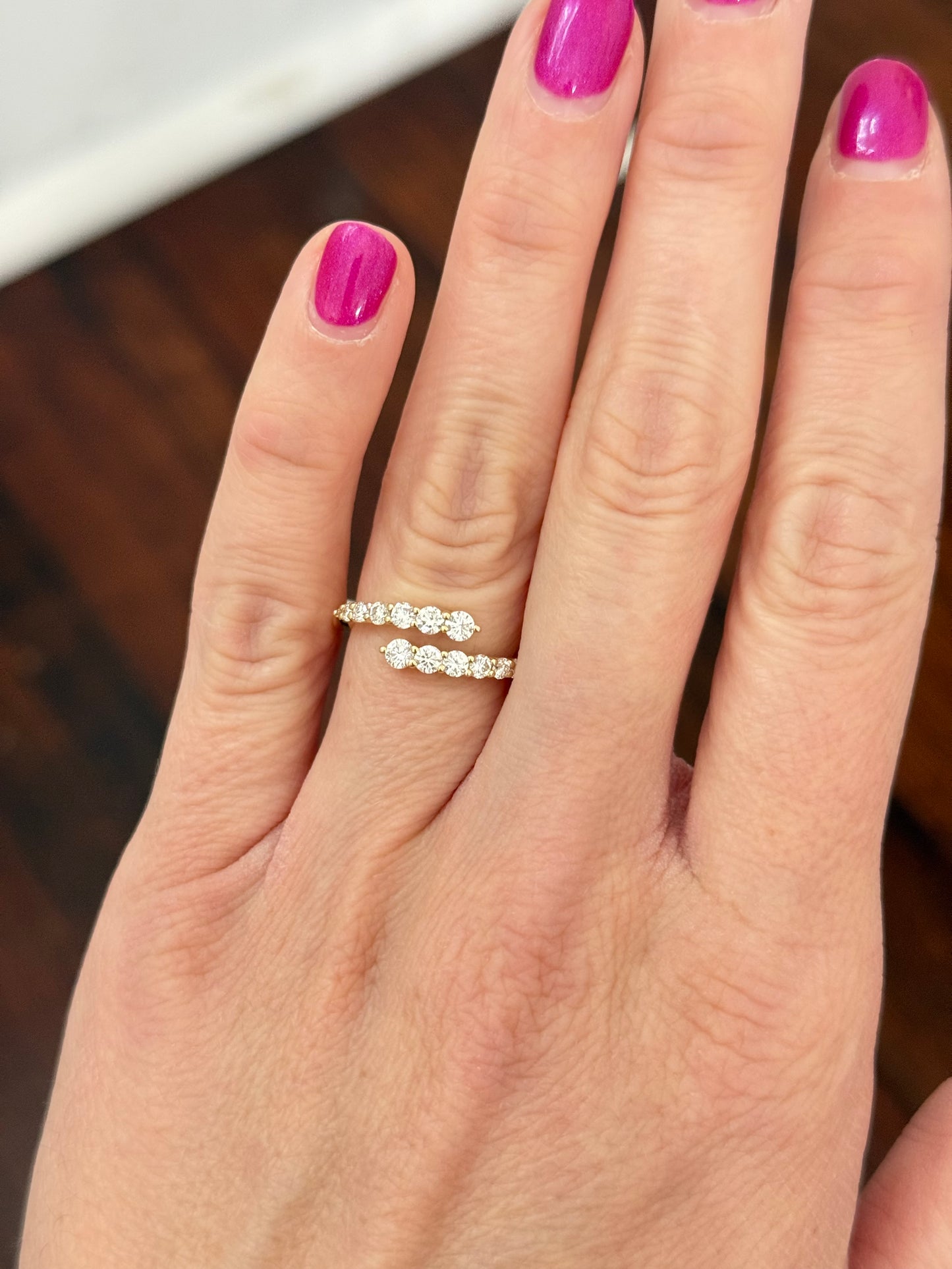 Lab diamond bypass rings available in white and yellow gold