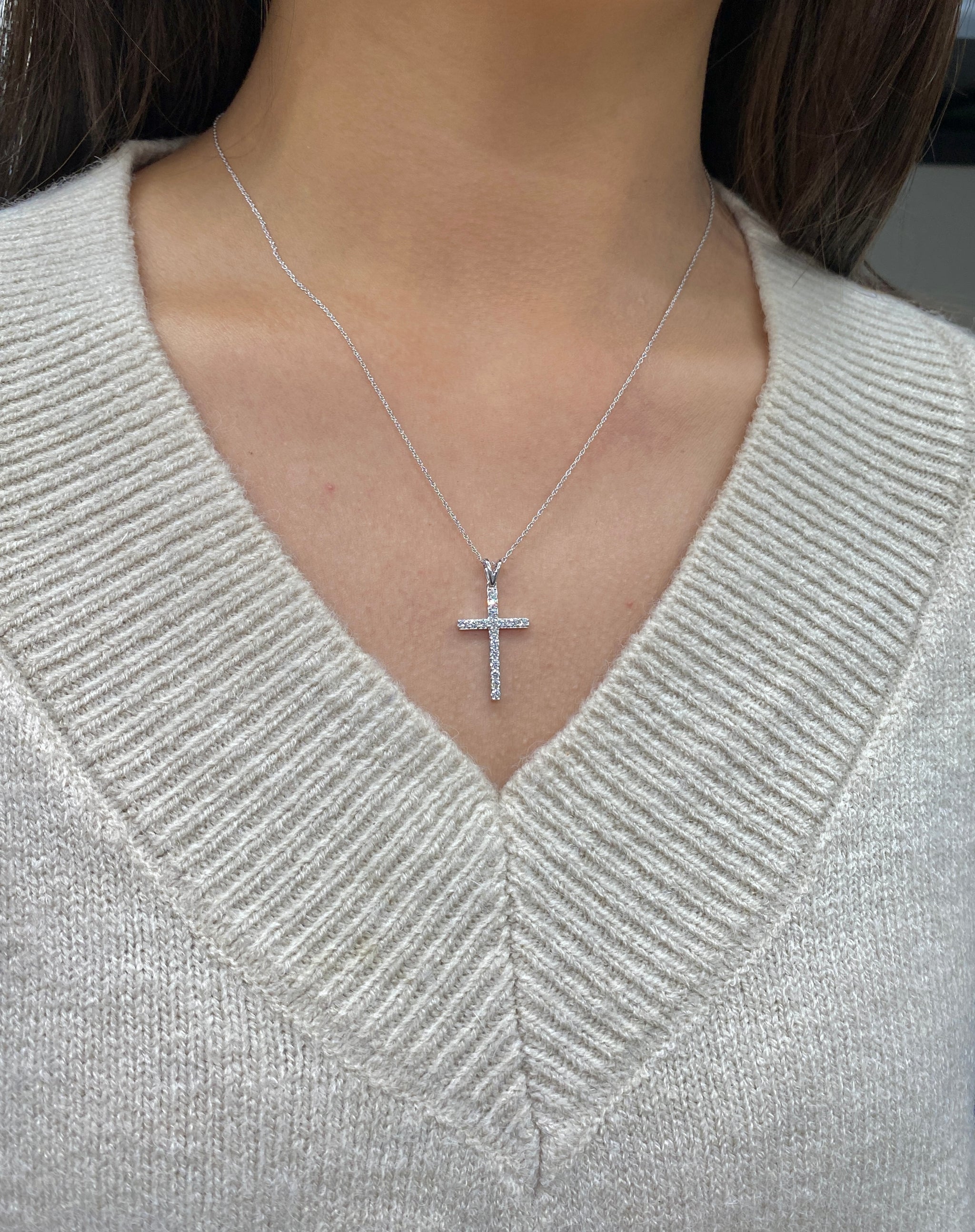 0.50CT Lab-Grown Diamond Sterling Silver Cross Necklace