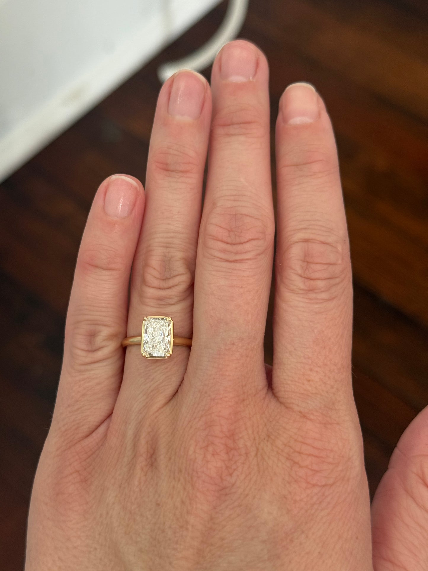 Yellow gold 2.1ct radiant lab diamond ring