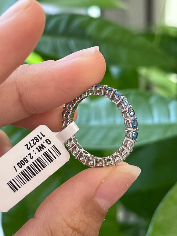 *Premade* 2.02 cttw Half Fancy Blue and Half lab diamonds Eternity Band