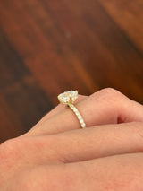 IGI certified yellow gold emerald cut and round lab diamond ring. Center stone is 1.86cts