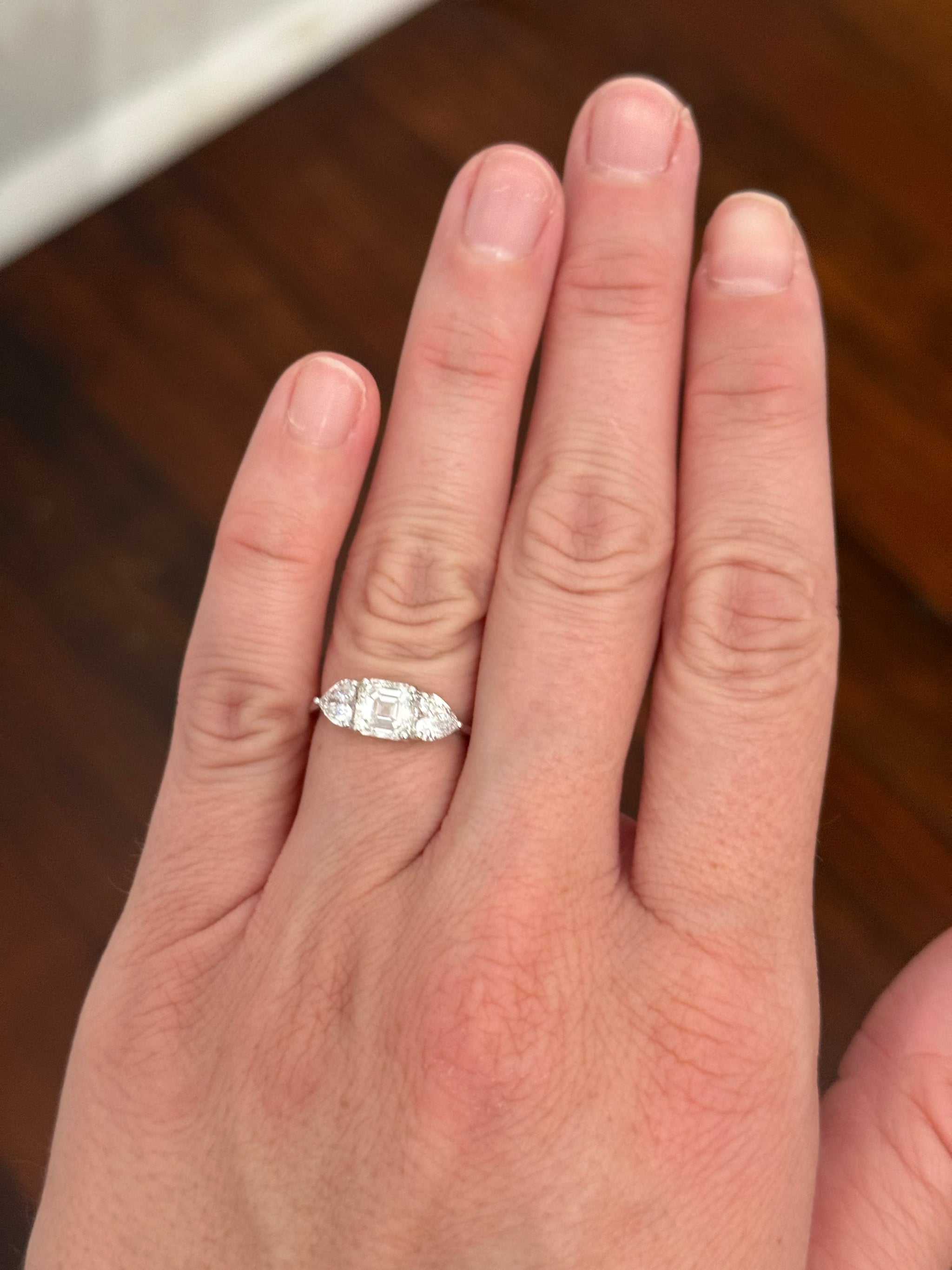 White gold asscher and heart shape lab diamond ring