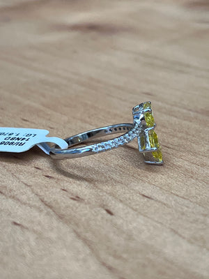 *Premade* 1.67 cttw Fancy Yellow Pear and Princess with lab diamonds Ring