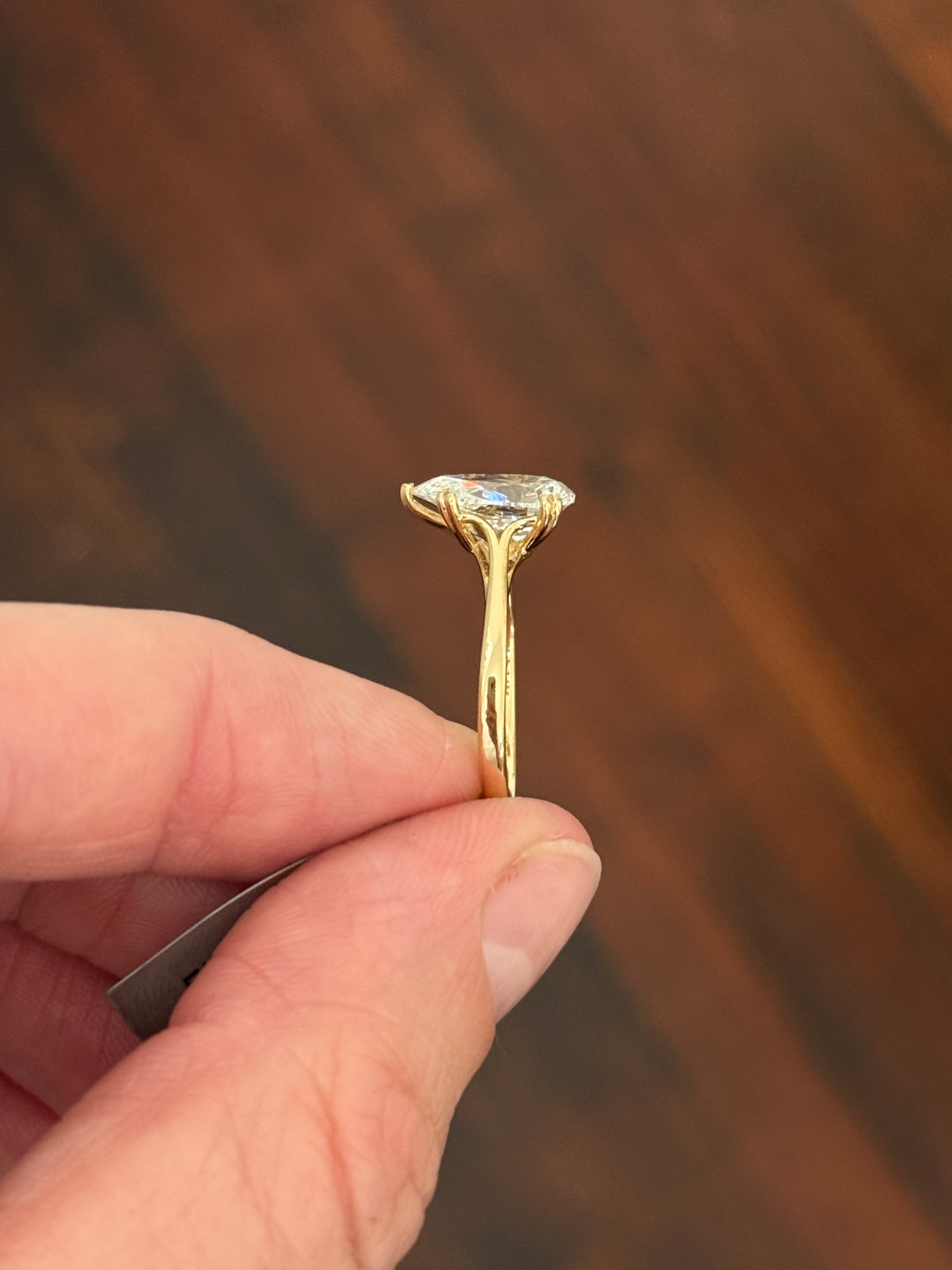 Yellow gold 2.04ct pear shaped lab diamond ring
