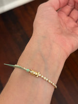 Yellow gold bezel set 3ct pear shape and round natural diamond bracelet