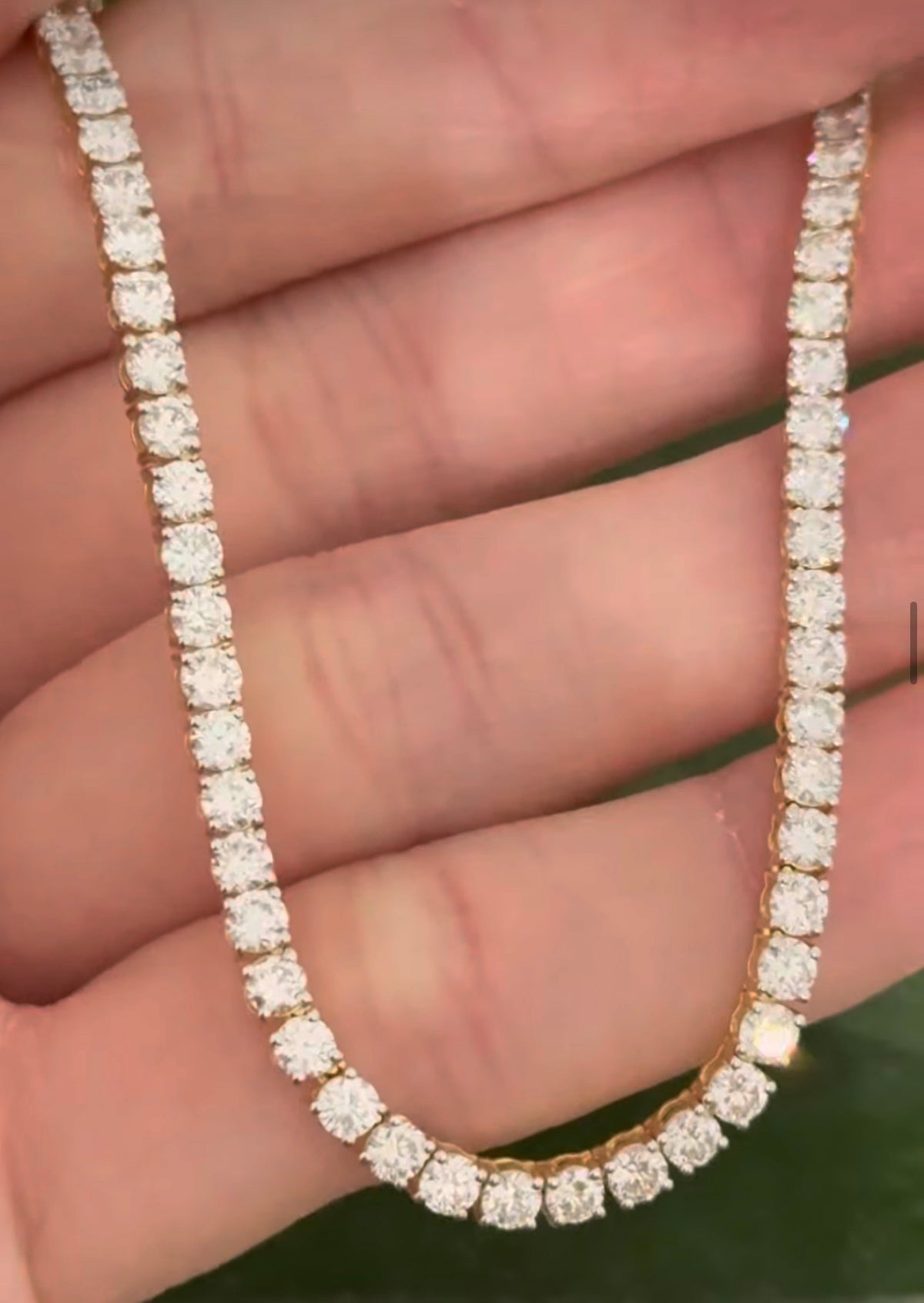 18” 4 prong yellow gold with white gold prongs 15ct lab diamond tennis necklace