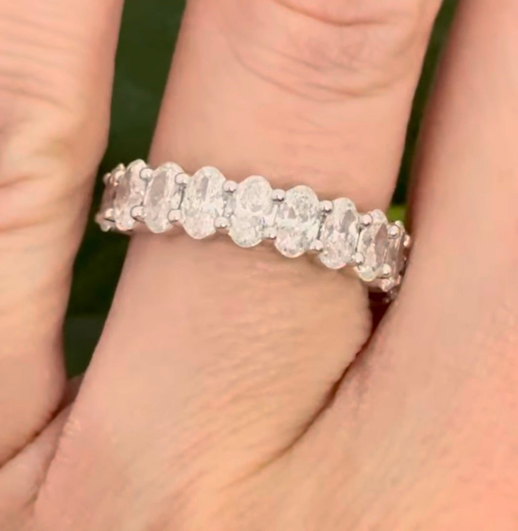 White gold oval lab diamond band
