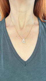 Yellow gold with white gold prongs rose cut marquise lab diamond necklace