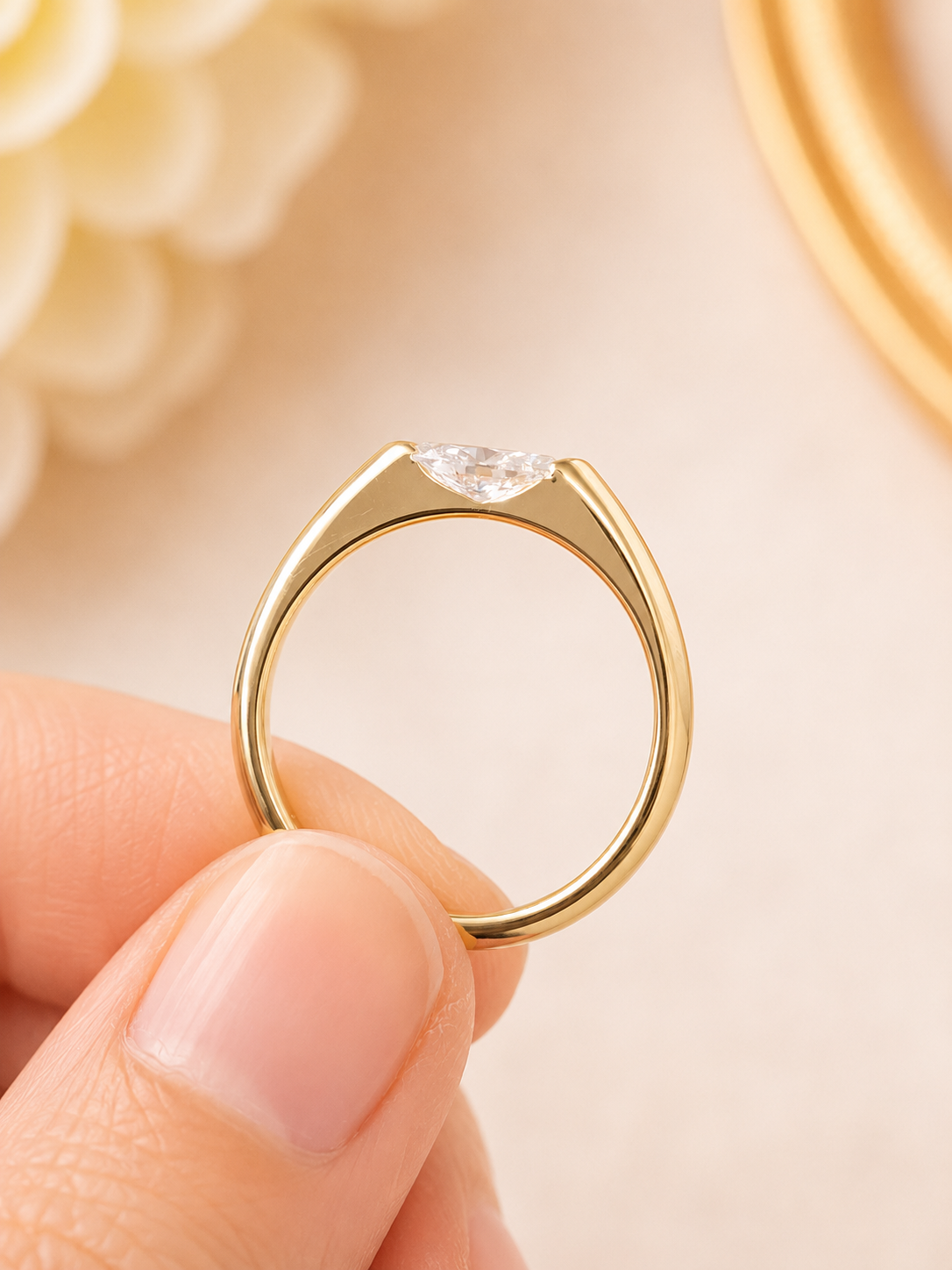 Custom - Made 0.30ct Skinny Marquise E/W Ring 14K Yellow Gold