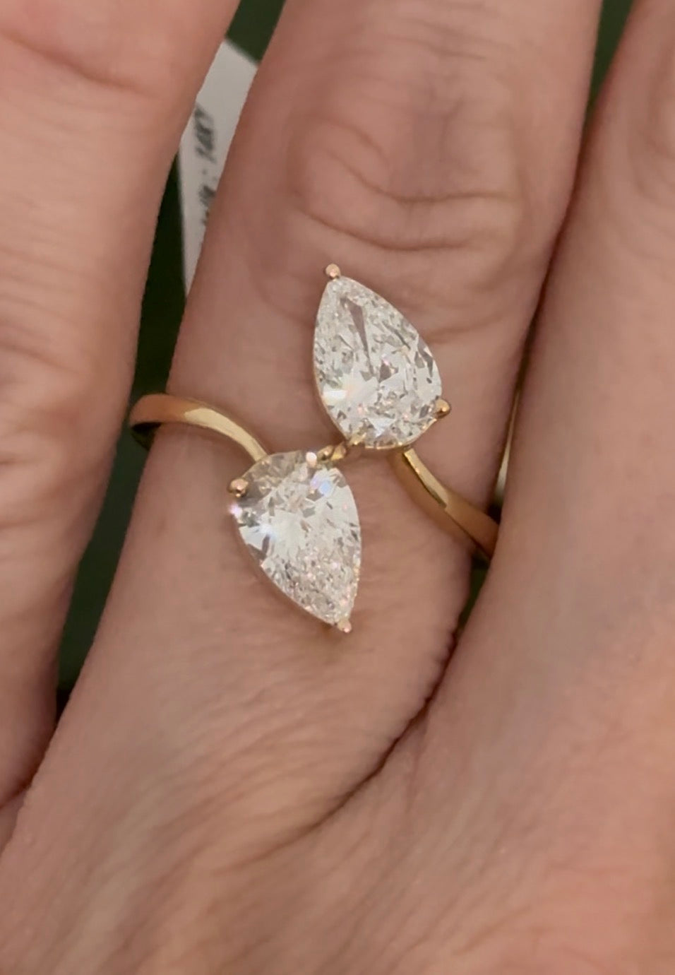 Yellow gold 2.16ct pear shaped lab diamond ring