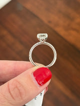 White gold radiant lab diamond ring. Center stone is IGI certified and 3.0cts E VVS2