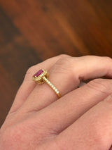Yellow gold natural diamond and ruby ring