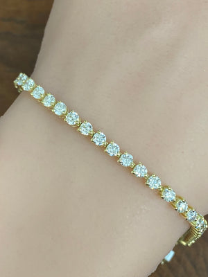 18k 4.28 CT Lab 6.5 inches Yellow   3 Prongs  Tennis Bracelet