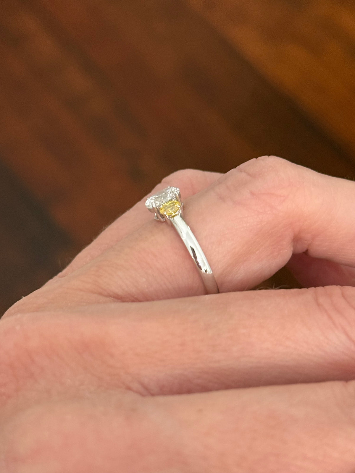 White gold 0.76ct yellow and white oval lab diamond ring