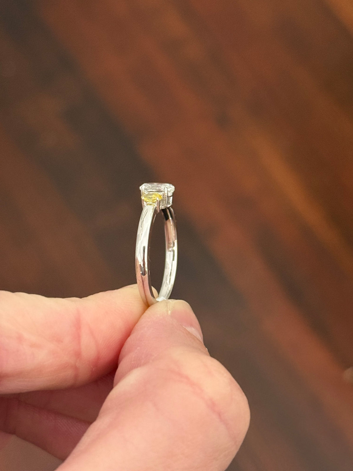 White gold 0.76ct yellow and white oval lab diamond ring