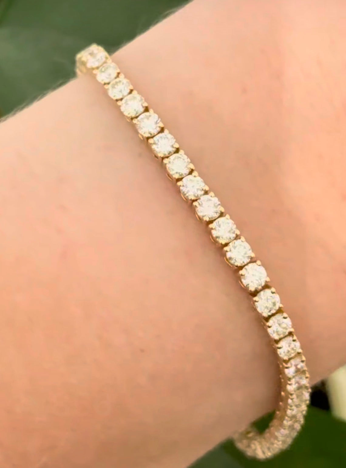 Yellow gold 4 prong 6.66ct natural diamond tennis bracelet