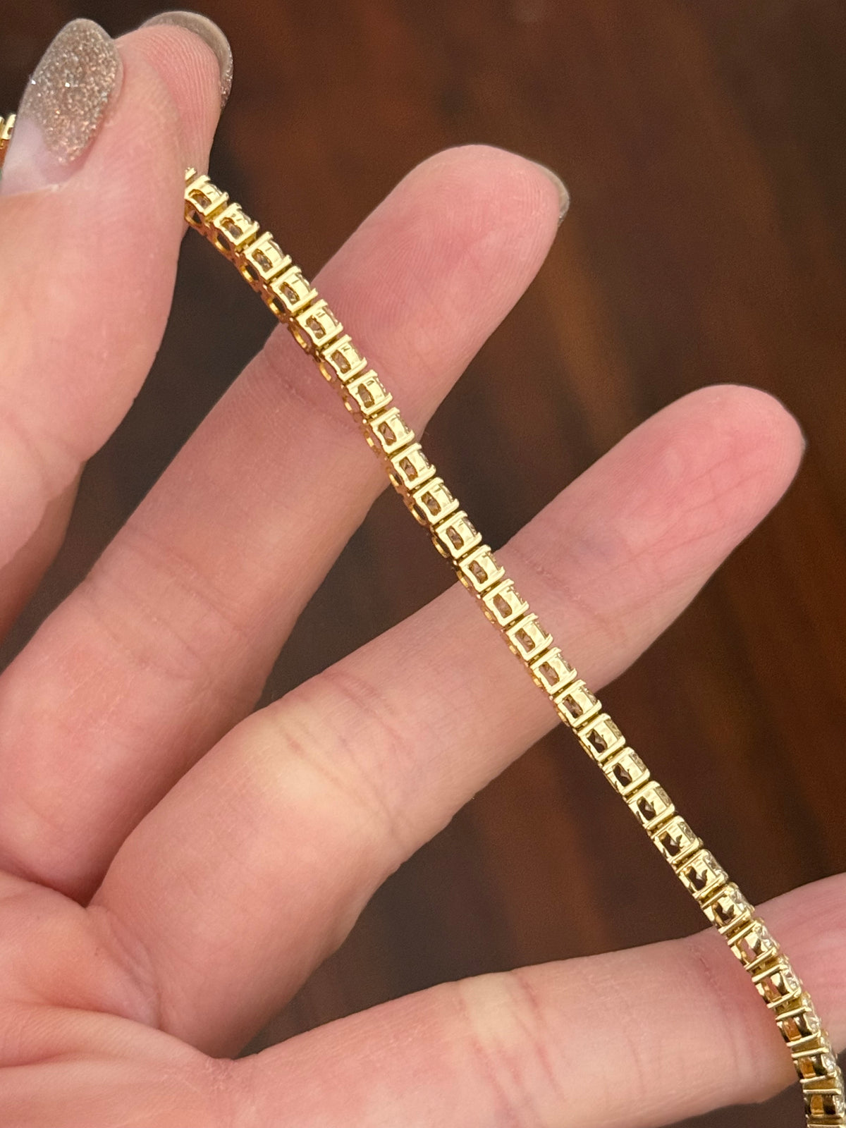 Yellow gold 4 prong 6.51ct natural diamond tennis bracelet