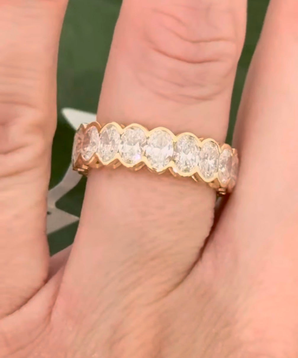 IGI certified 5.14ct oval lab diamond half bezel set eternity band