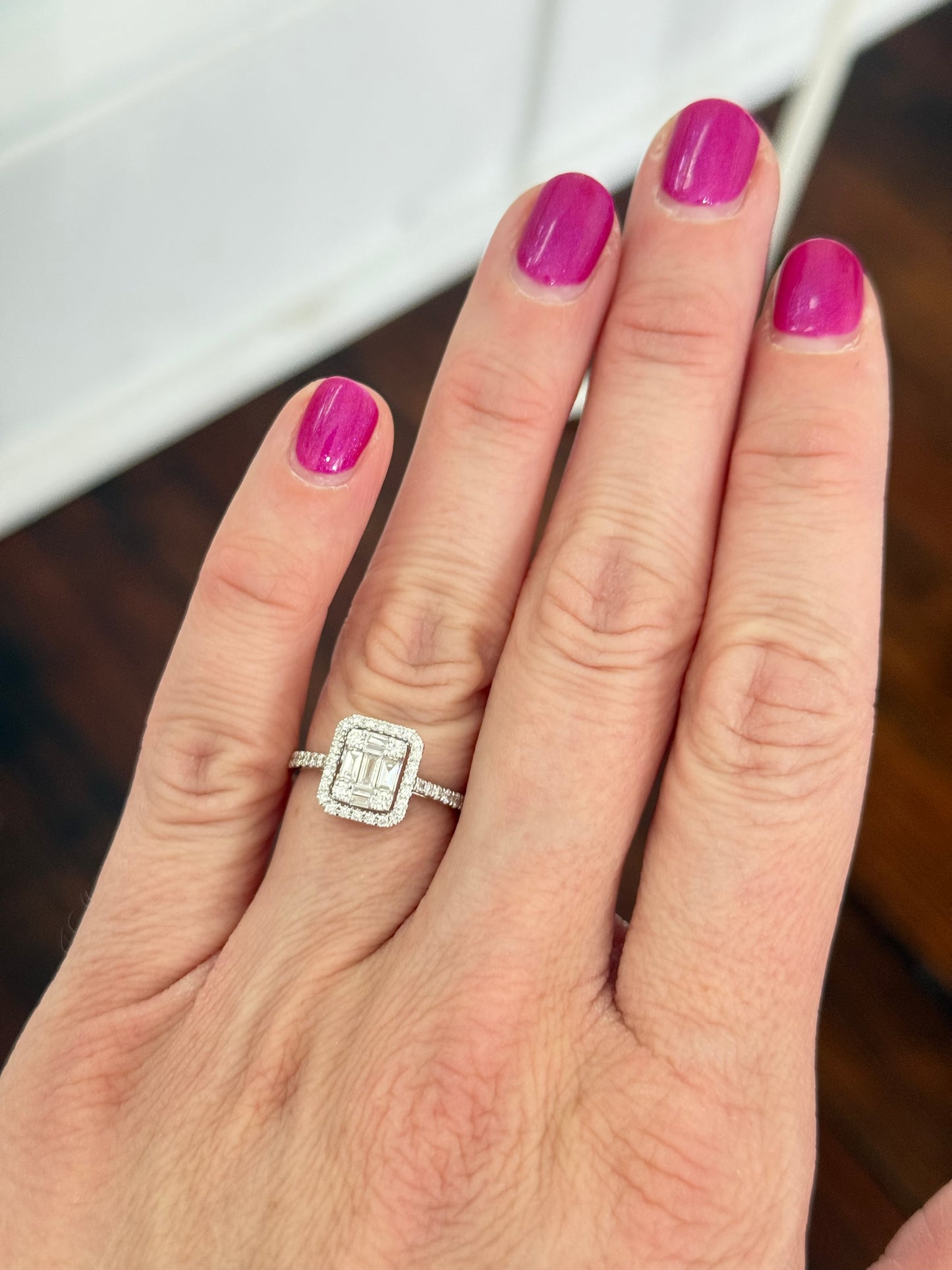 White gold illusion diamond ring
