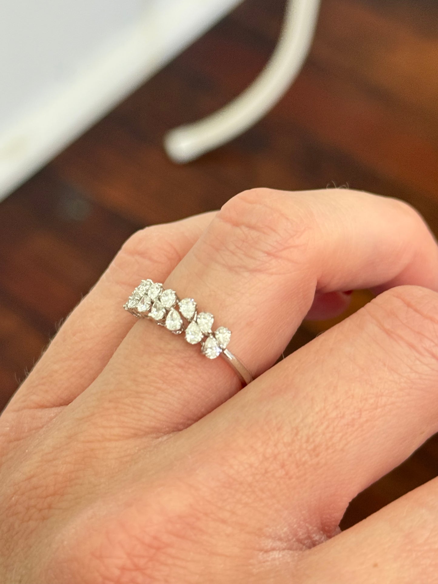 White gold pear shape lab diamond band