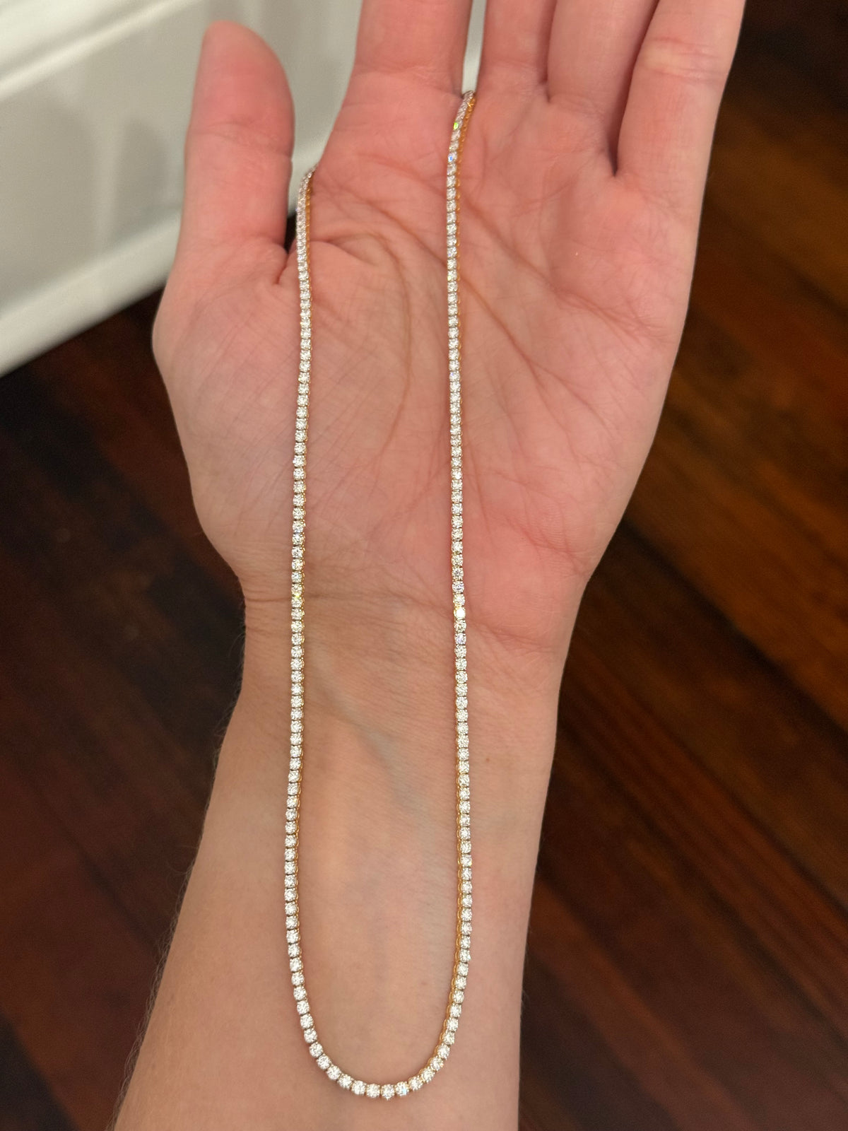 16.5” 4 prong yellow gold with white gold prongs 5.08ct lab diamond tennis necklace