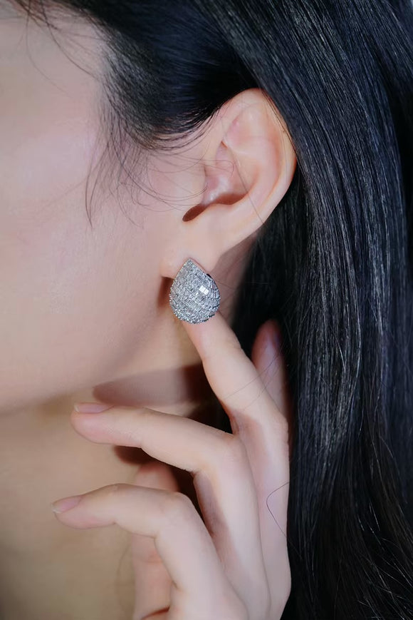18K White Gold Real Natural Diamond Stud Earrings for Women