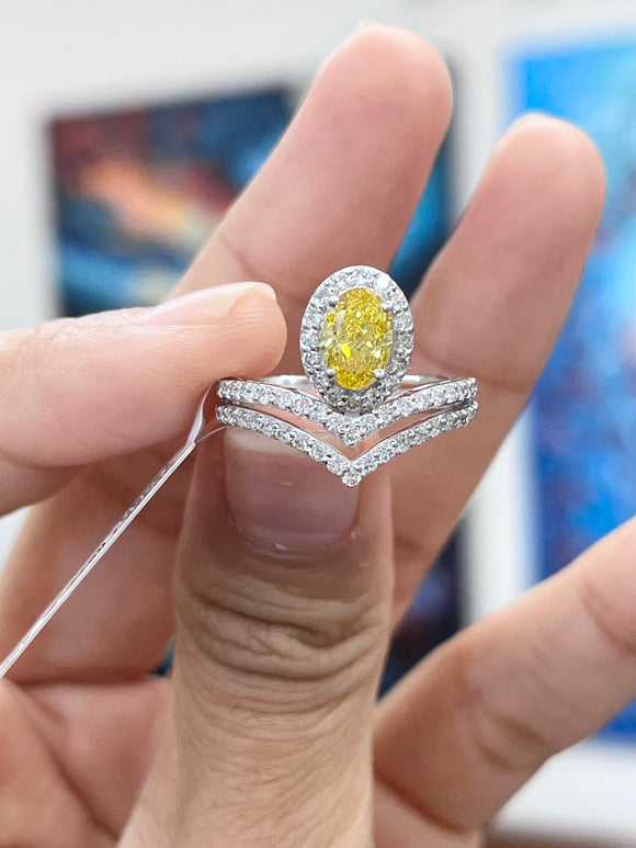 *Premade* 1.65 cttw Fancy Yellow Oval with Lab diamonds Halo Engagement Ring
