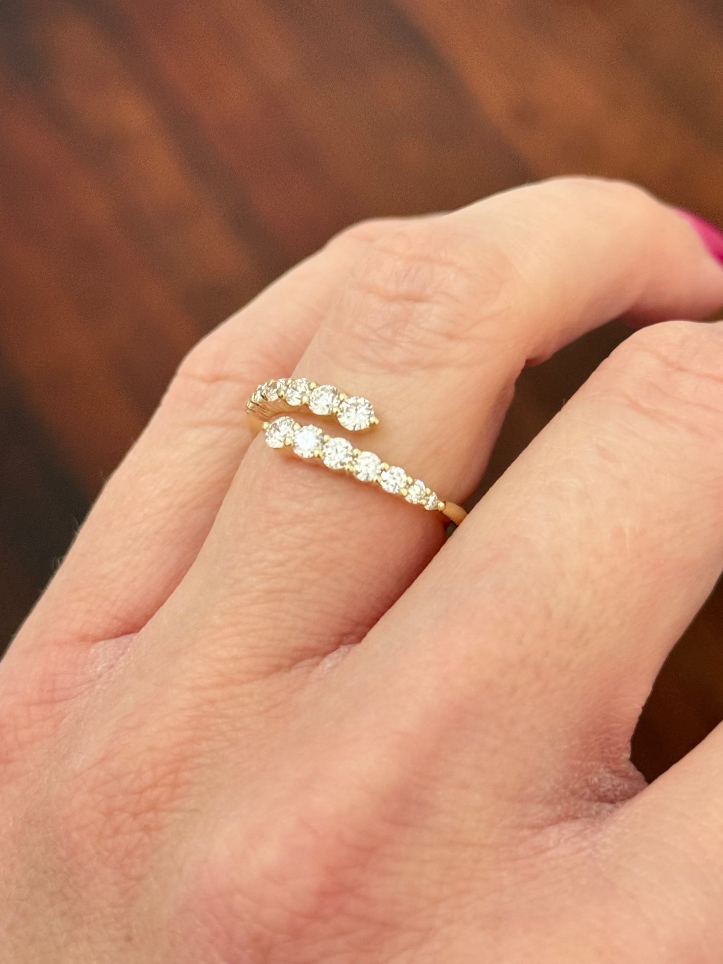 Lab diamond bypass rings available in white and yellow gold