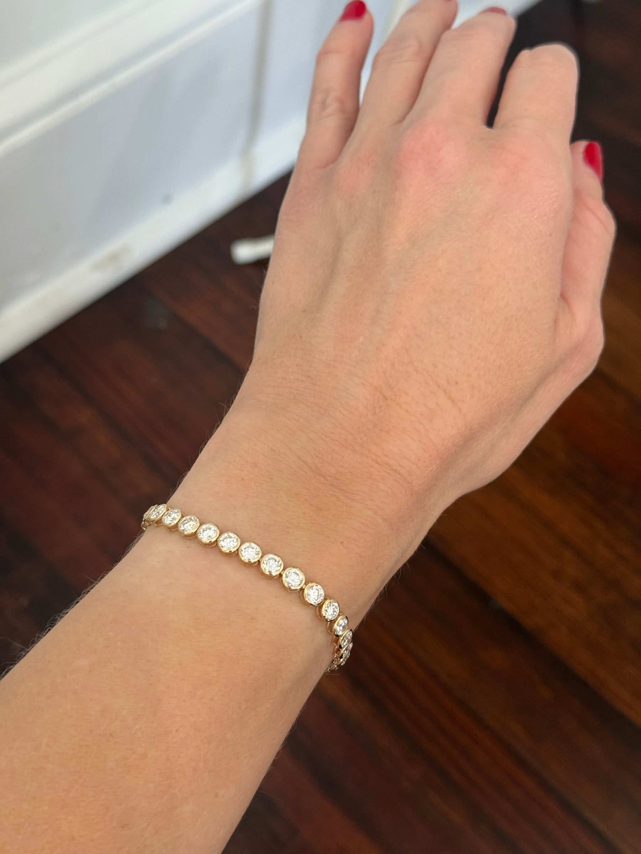 Yellow gold bezel set 10.34ct lab diamond bracelet