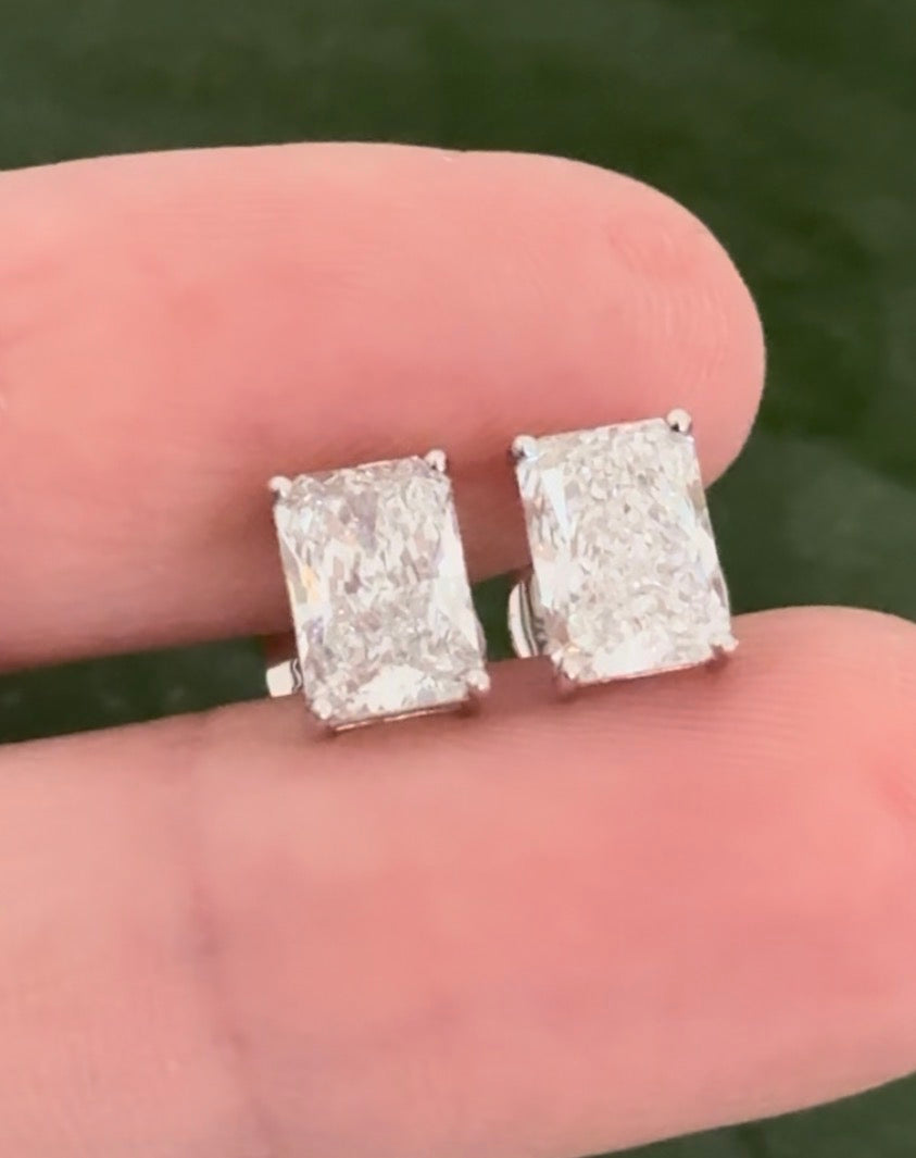 White gold radiant lab diamond stud earrings