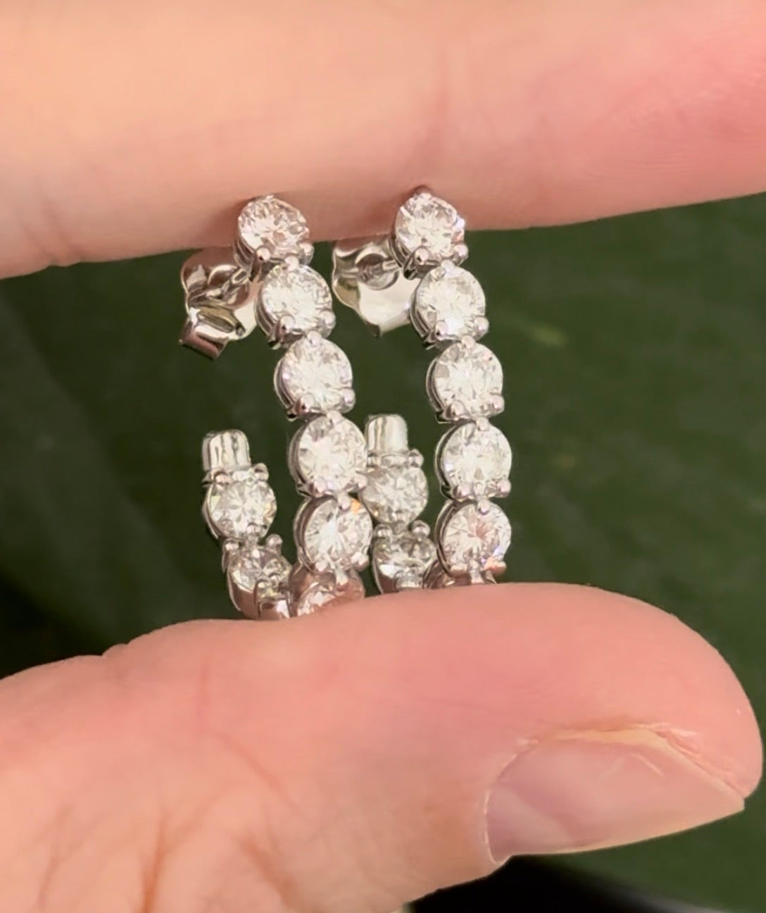 White gold 3.16ct lab diamond open back hoop earrings