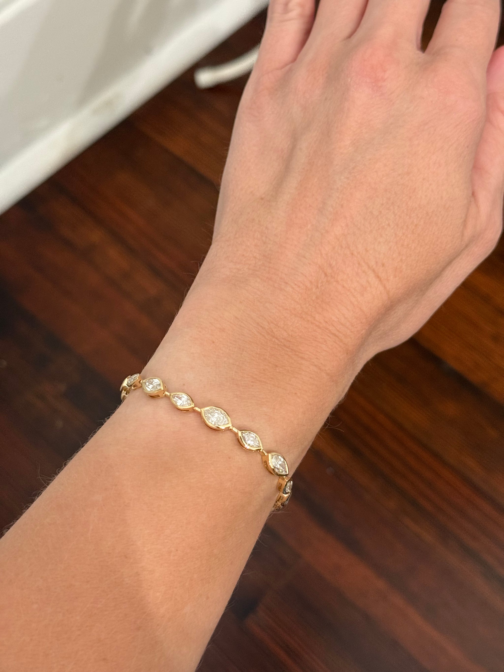 Yellow gold bezel set 7.2ct marquise natural diamond bracelet
