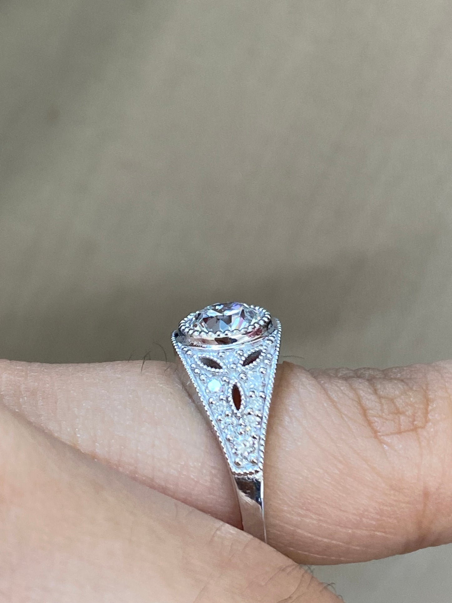 1.02 CT Center Lab Old European Cut Platinum Ring