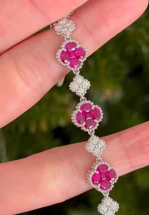 Natural white gold ruby and diamond clover bracelet!