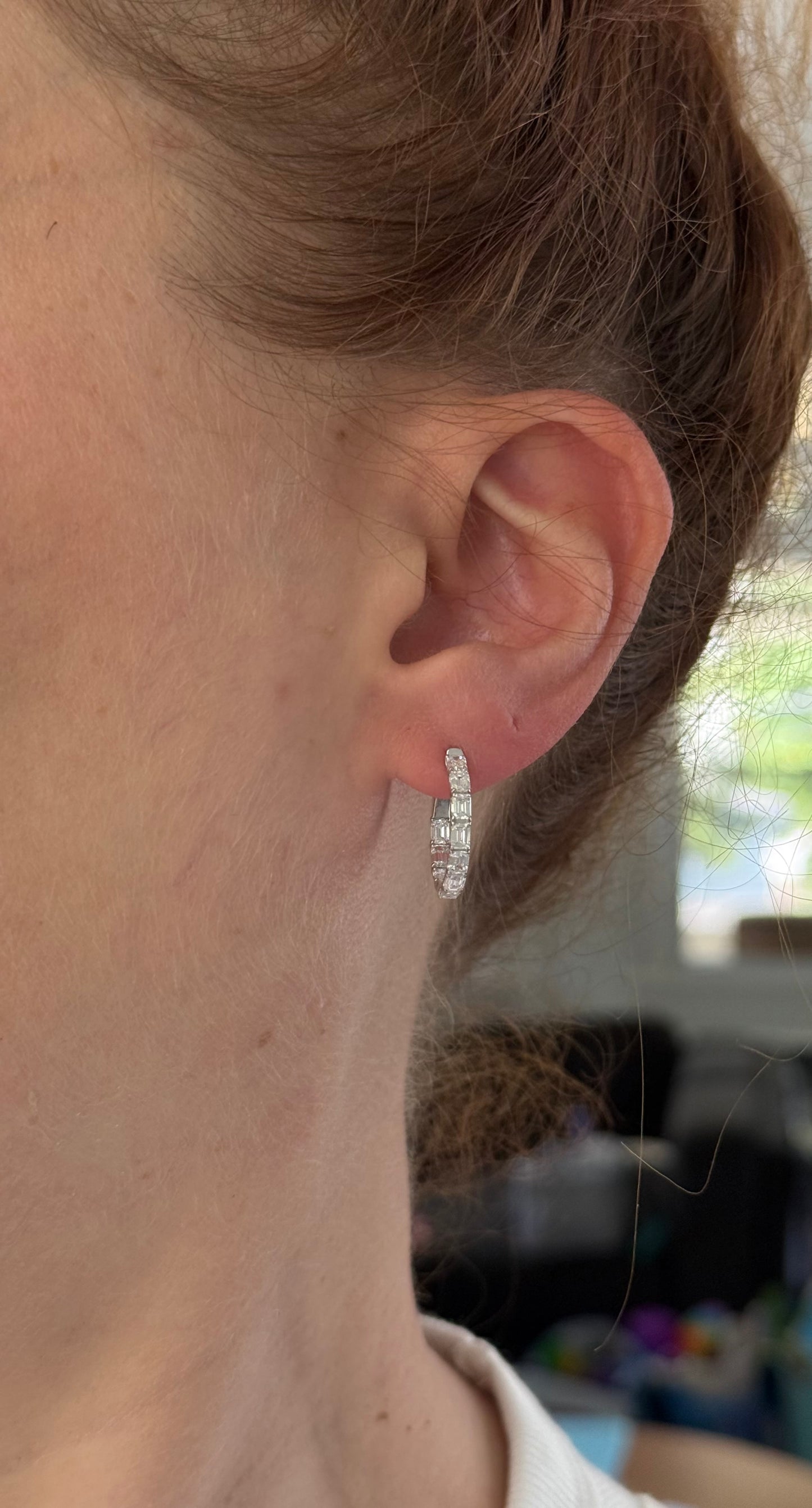 18.5mm white gold 2.22ct emerald cut lab diamond inside out hoop earrings