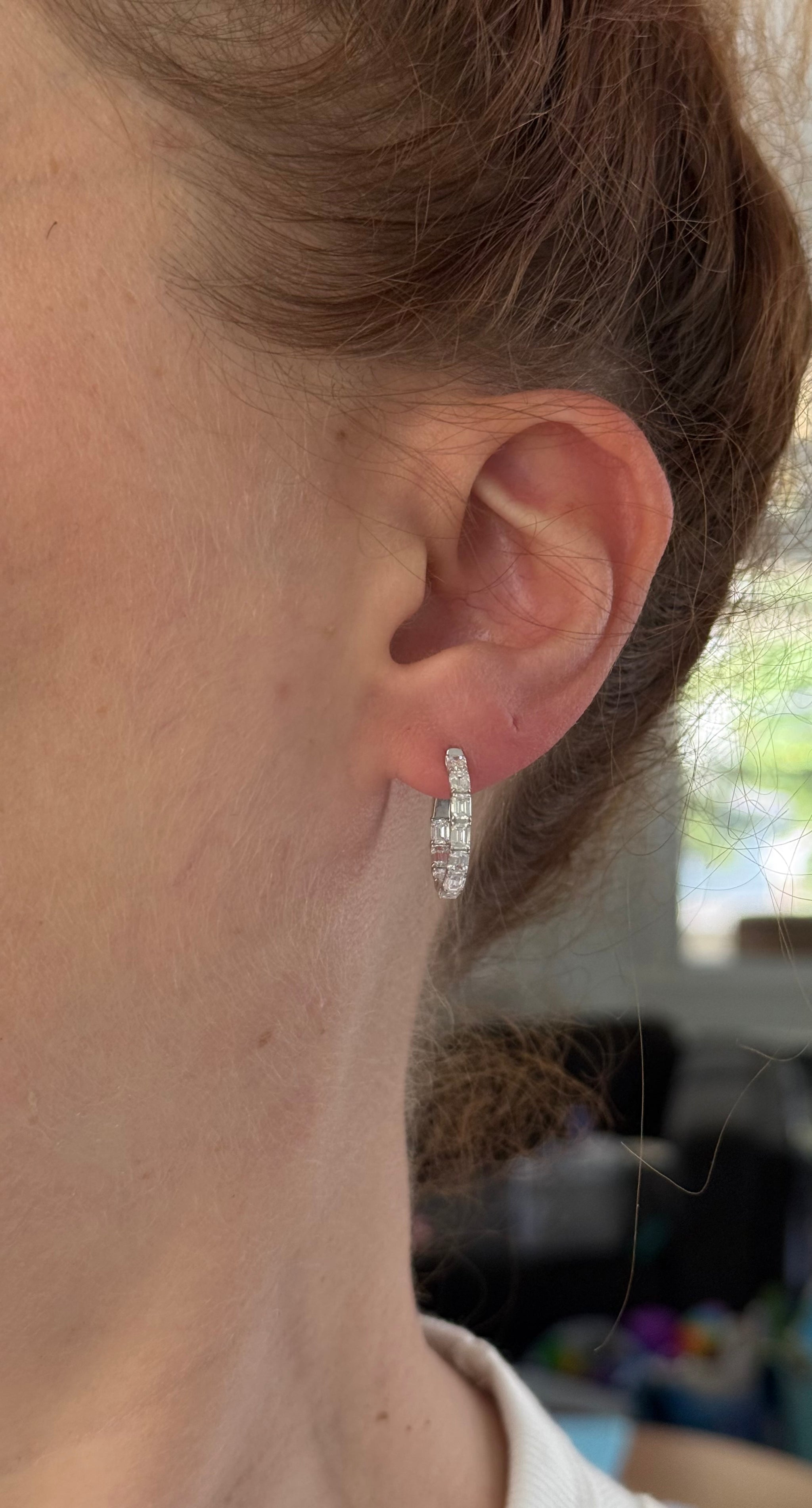 18.5mm white gold 2.22ct emerald cut lab diamond inside out hoop earrings
