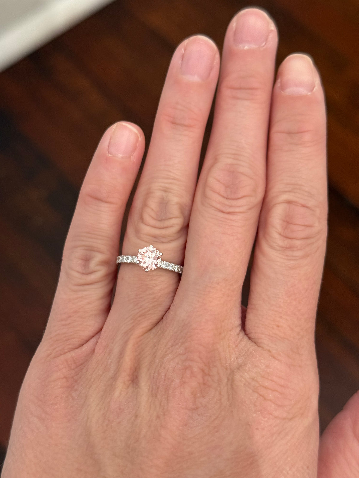 White gold pink and white lab diamond ring