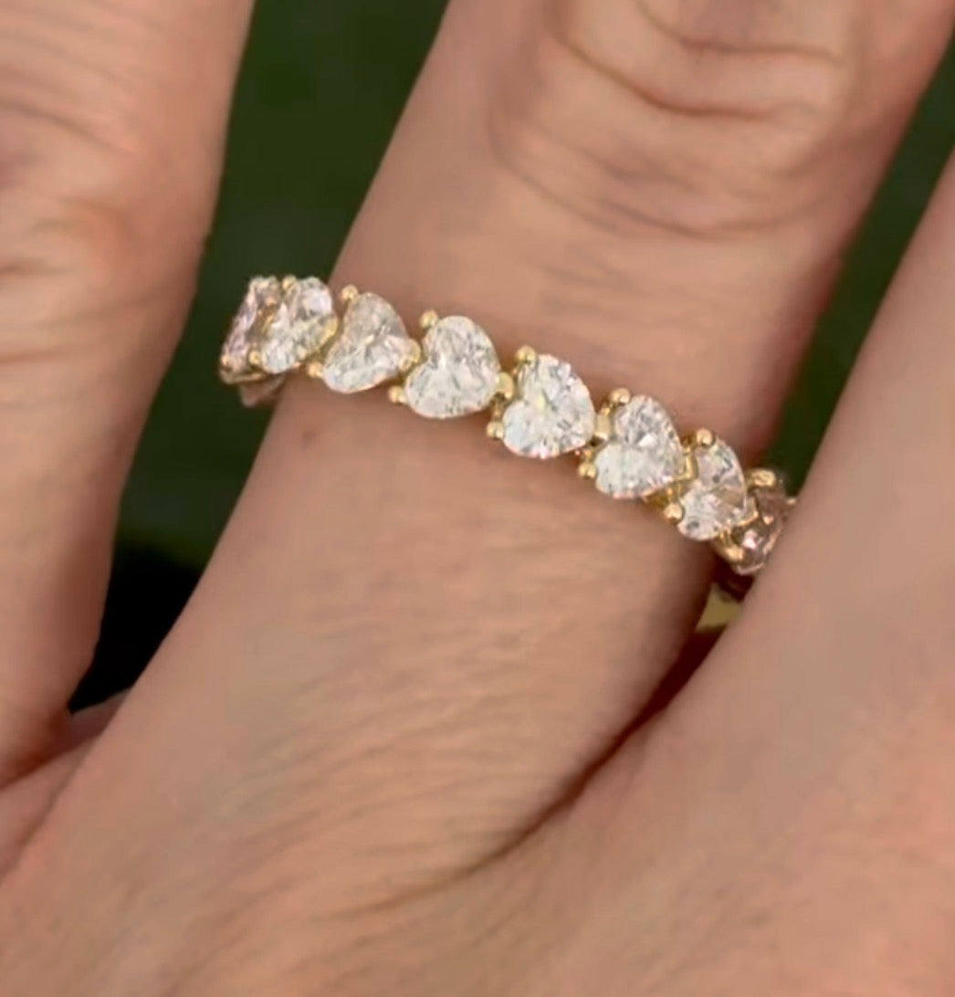 Yellow gold 3.01ct heart shaped lab diamond eternity band